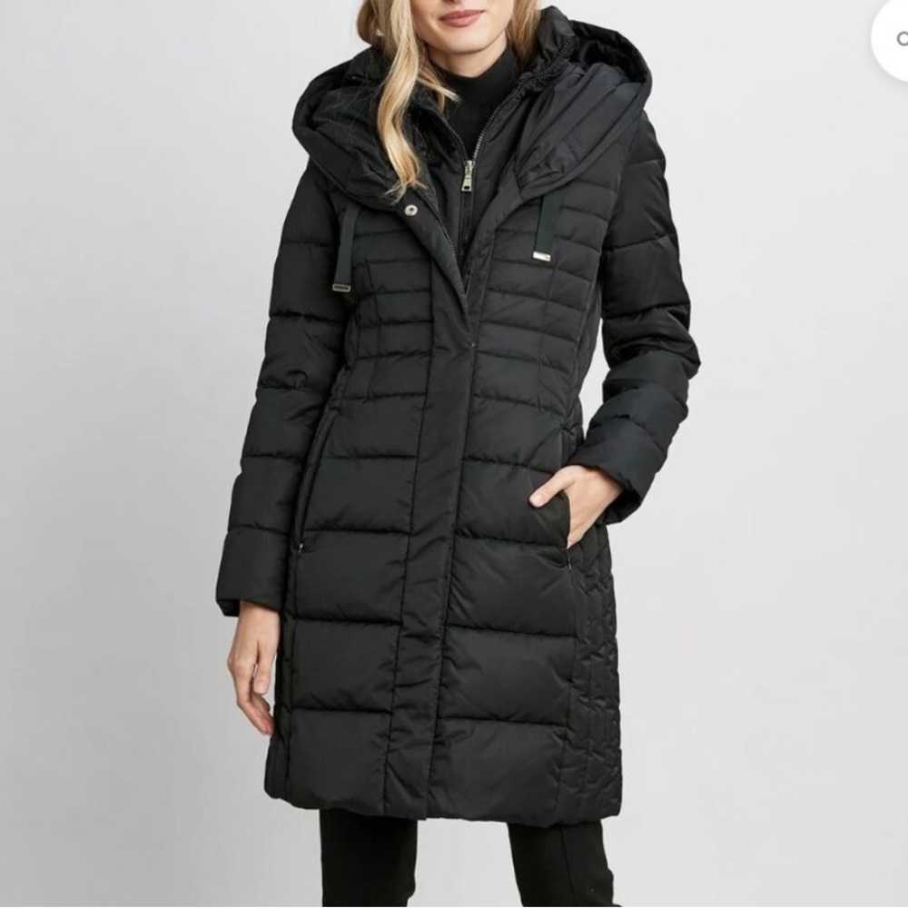 NWT TAHARI Women’s Galaxy Hooded Puffer Long Coat Jacket ZIP-Up Bib Down Size XL